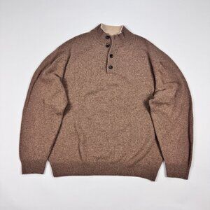 Jos A. Bank Mens XL Lambswool Sweater Brown Quarter Button Mock Neck
